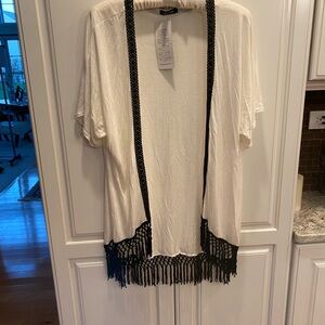 Chic White and Black Fringe Cardigan